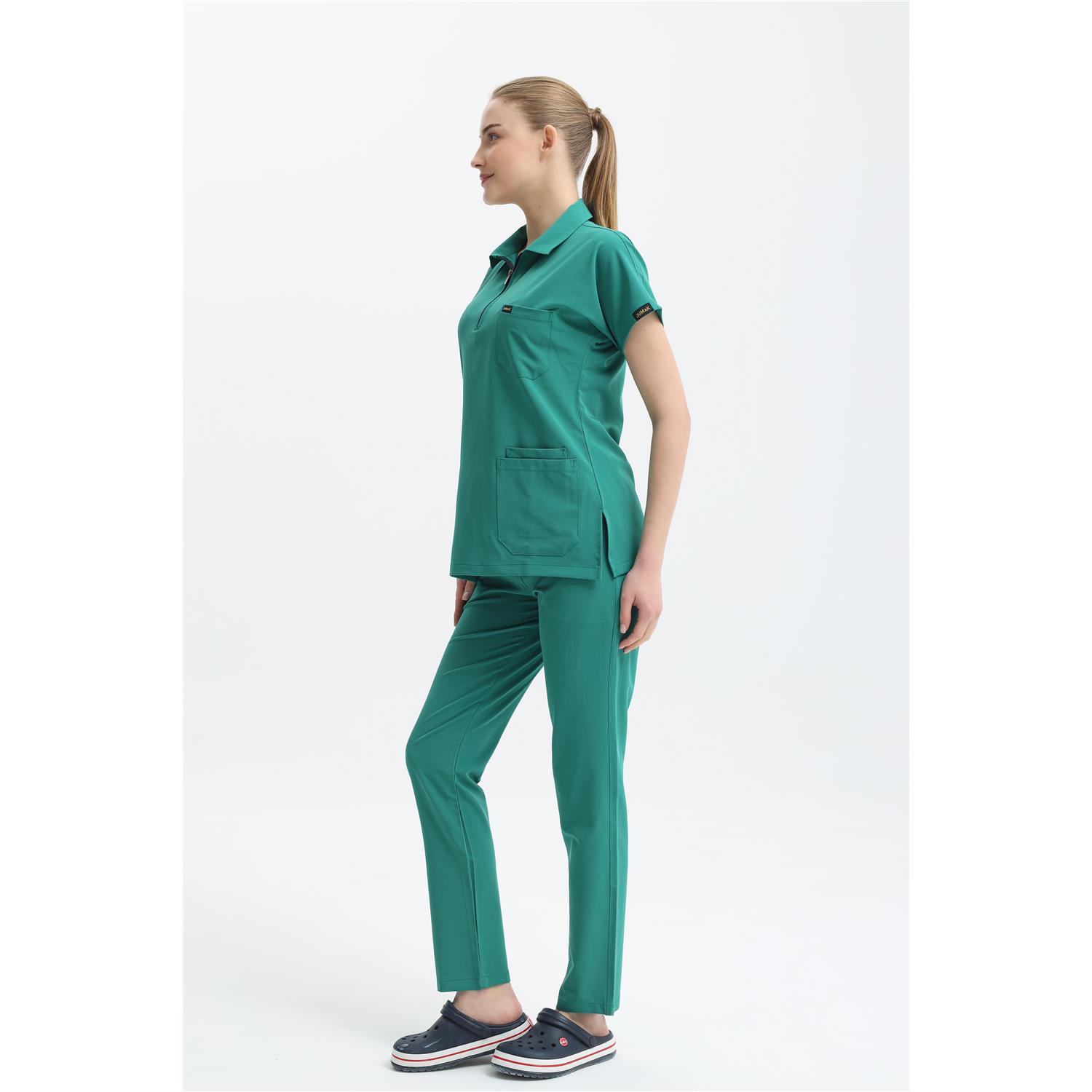 Likralı Ameliyathane Yeşili Polo Yaka Takım