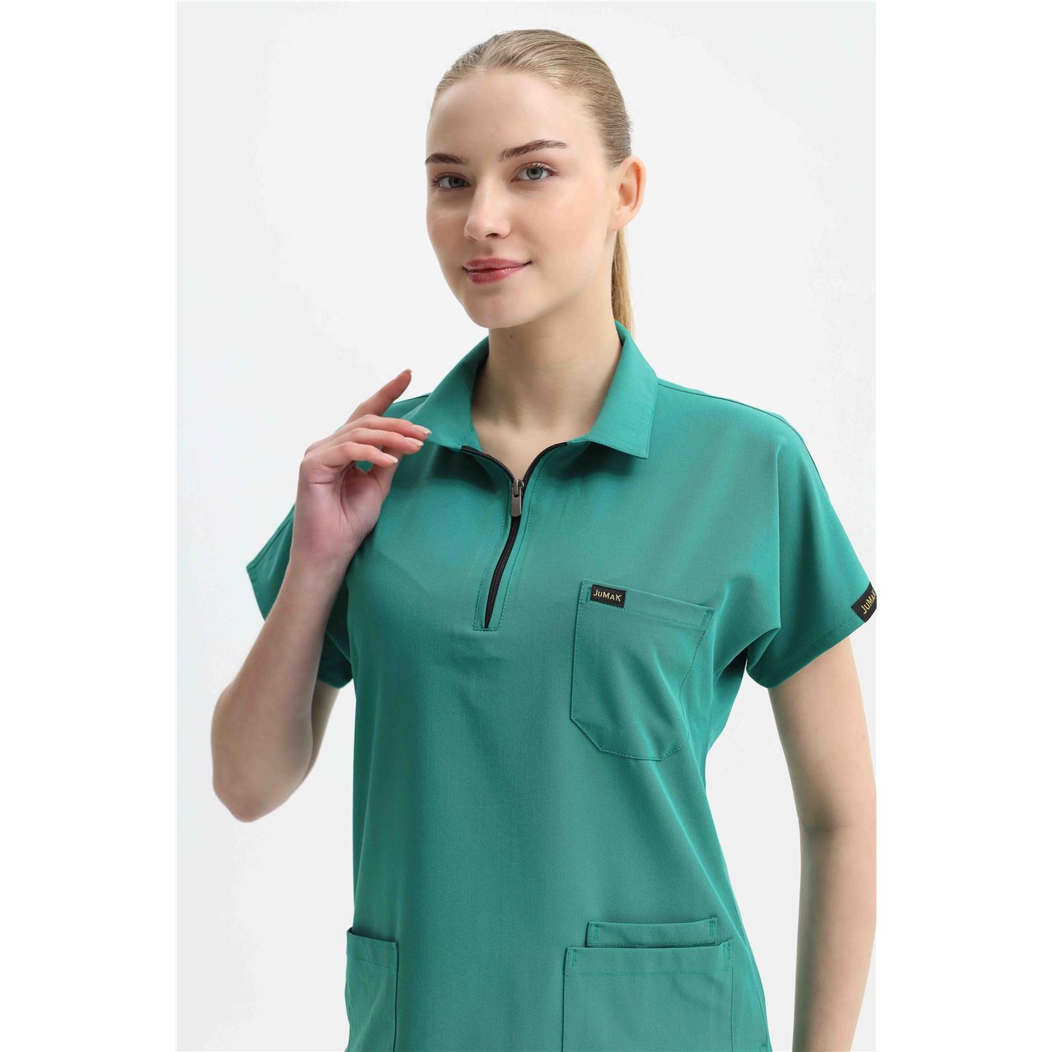 Likralı Ameliyathane Yeşili Polo Yaka Takım