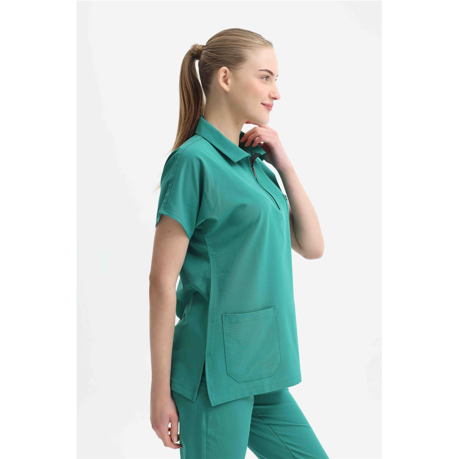 Likralı Ameliyathane Yeşili Polo Yaka Takım