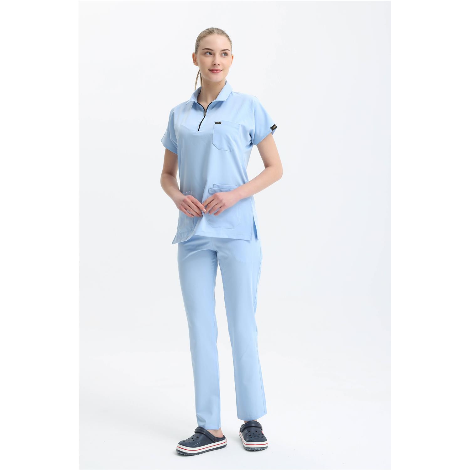 Likralı Açık Bebe Mavisi Polo Yaka Takım