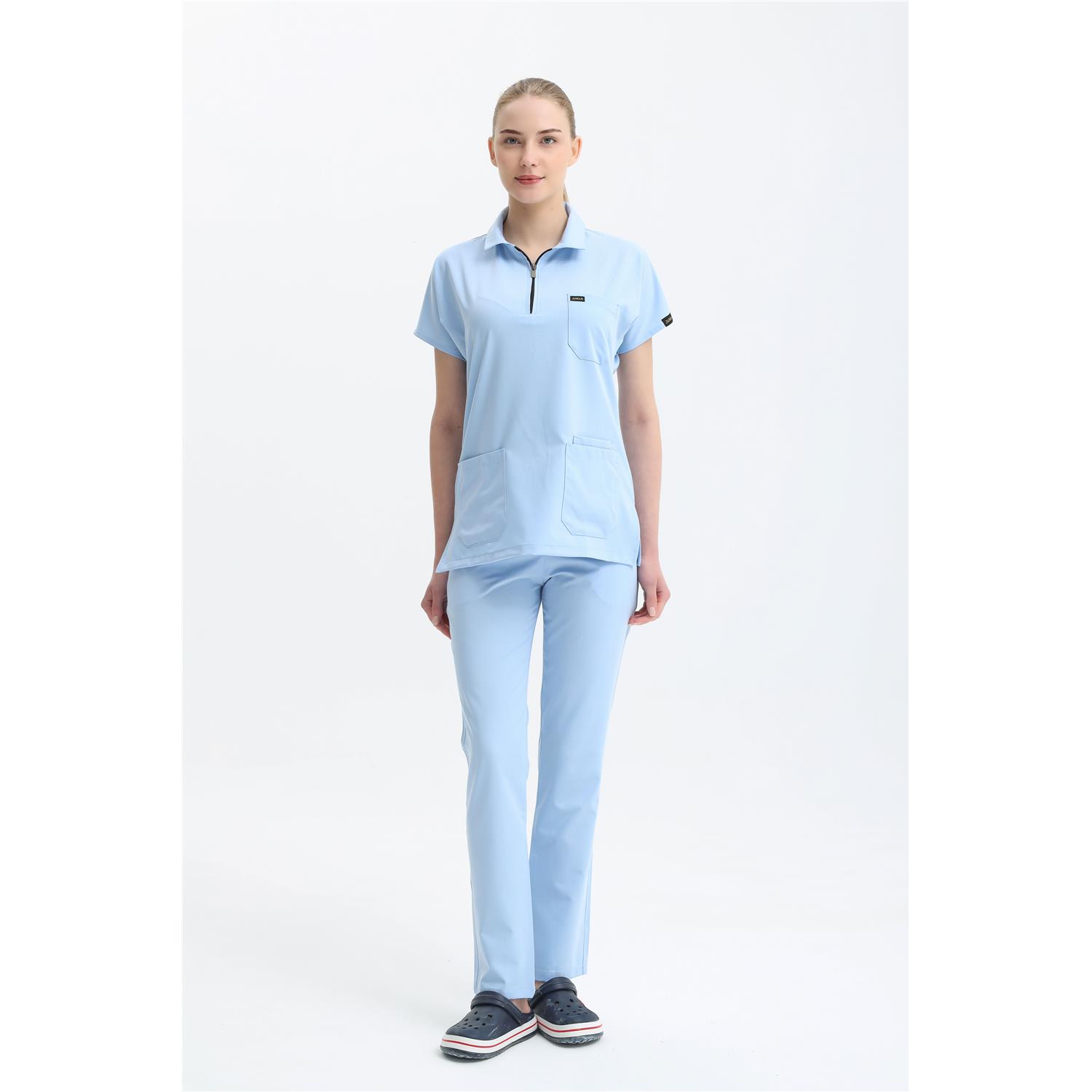 Likralı Açık Bebe Mavisi Polo Yaka Takım