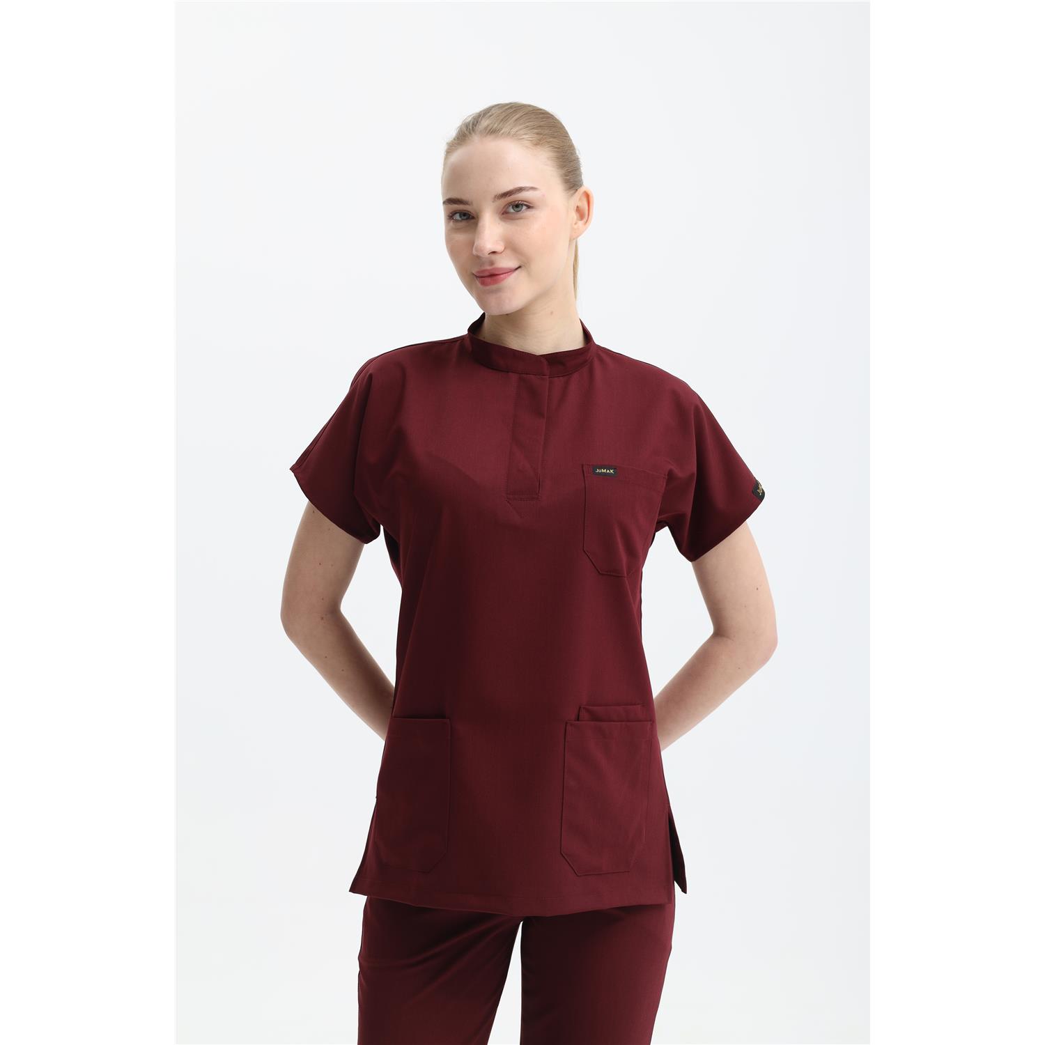 Likralı Bordo Gizli Pat Hakim Yaka Üst