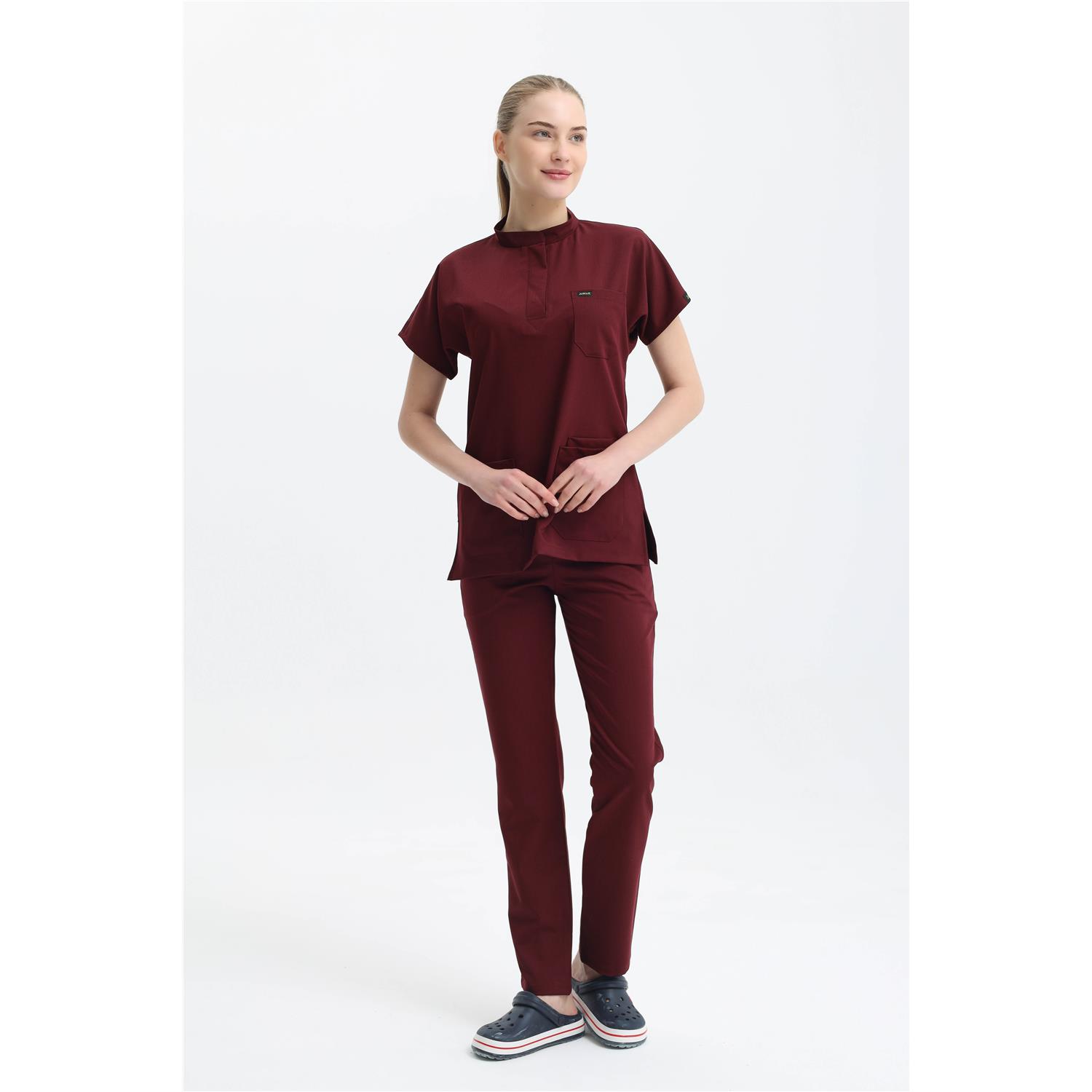 Likralı Bordo Gizli Pat Hakim Yaka Takım