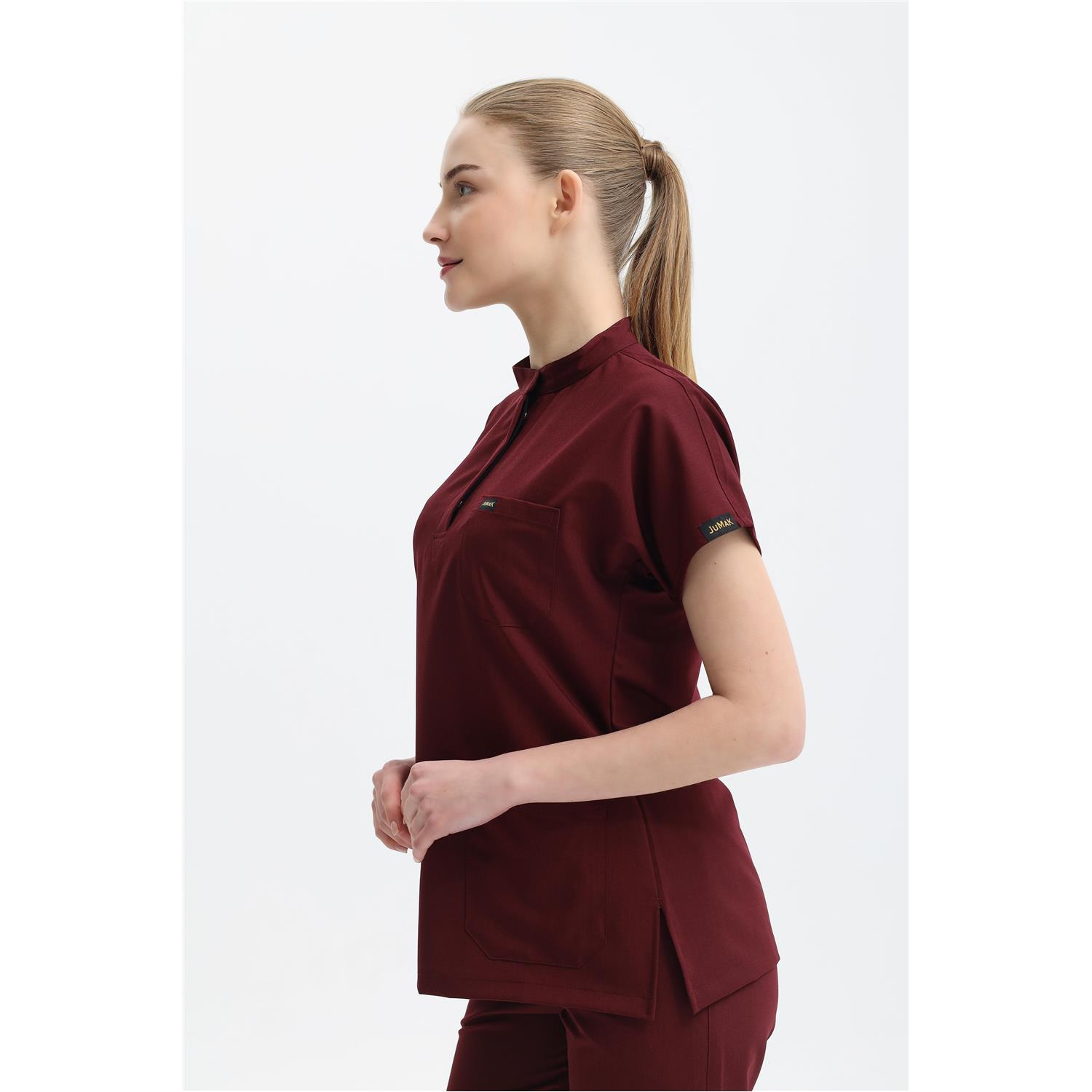 Likralı Bordo Gizli Pat Hakim Yaka Takım