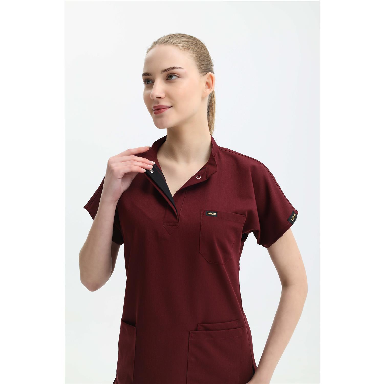 Likralı Bordo Gizli Pat Hakim Yaka Takım