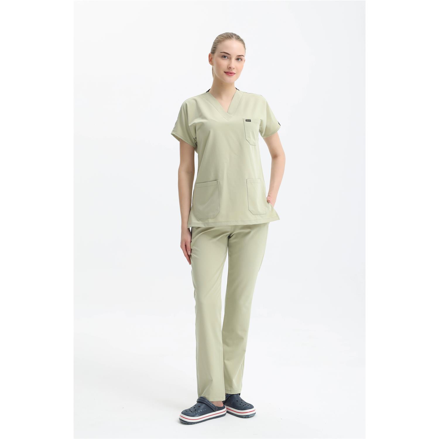 Likralı Cerrahi Buz Beyazı Üst