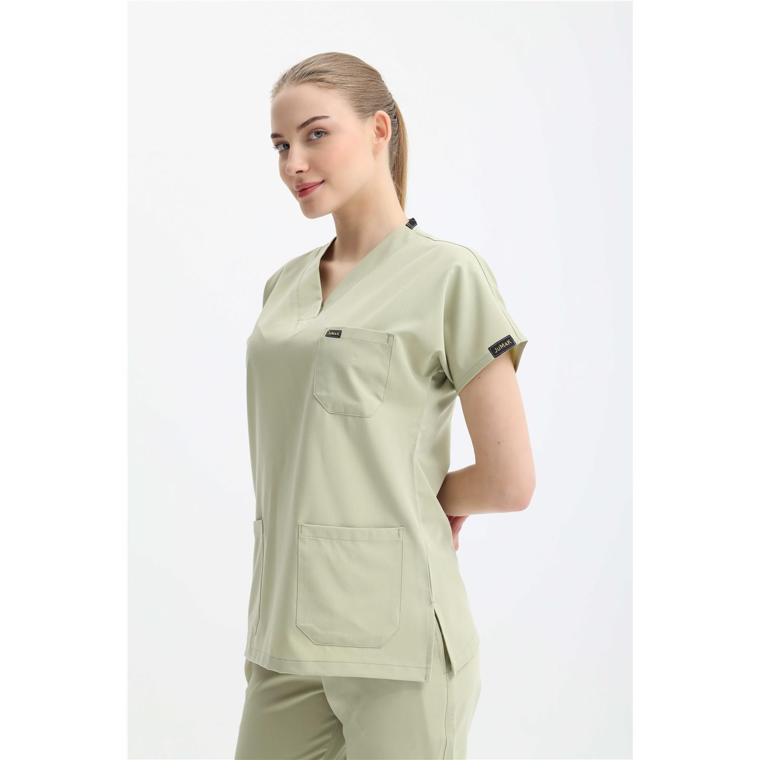 Likralı Cerrahi Buz Beyazı Üst