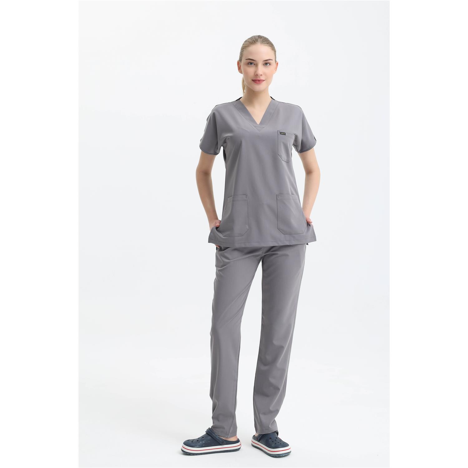 Likralı Cerrahi Gri Üst