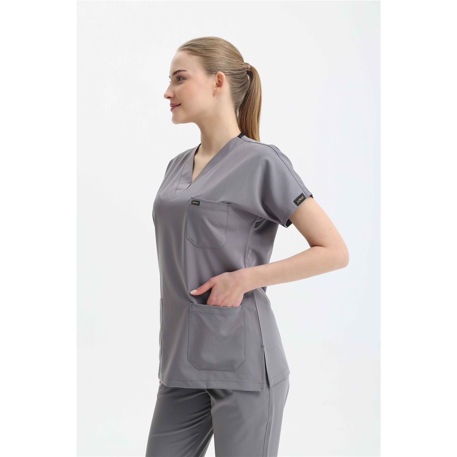 Likralı Cerrahi Gri Üst