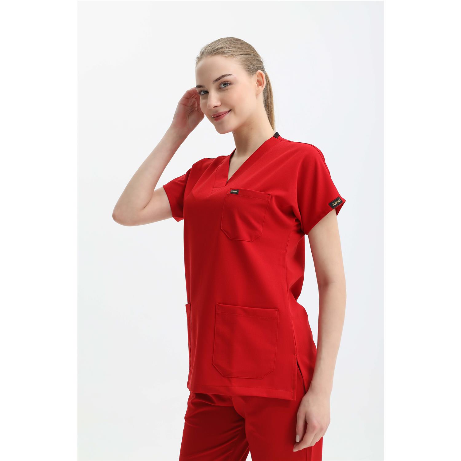Likralı Cerrahi Kırmızı Üst