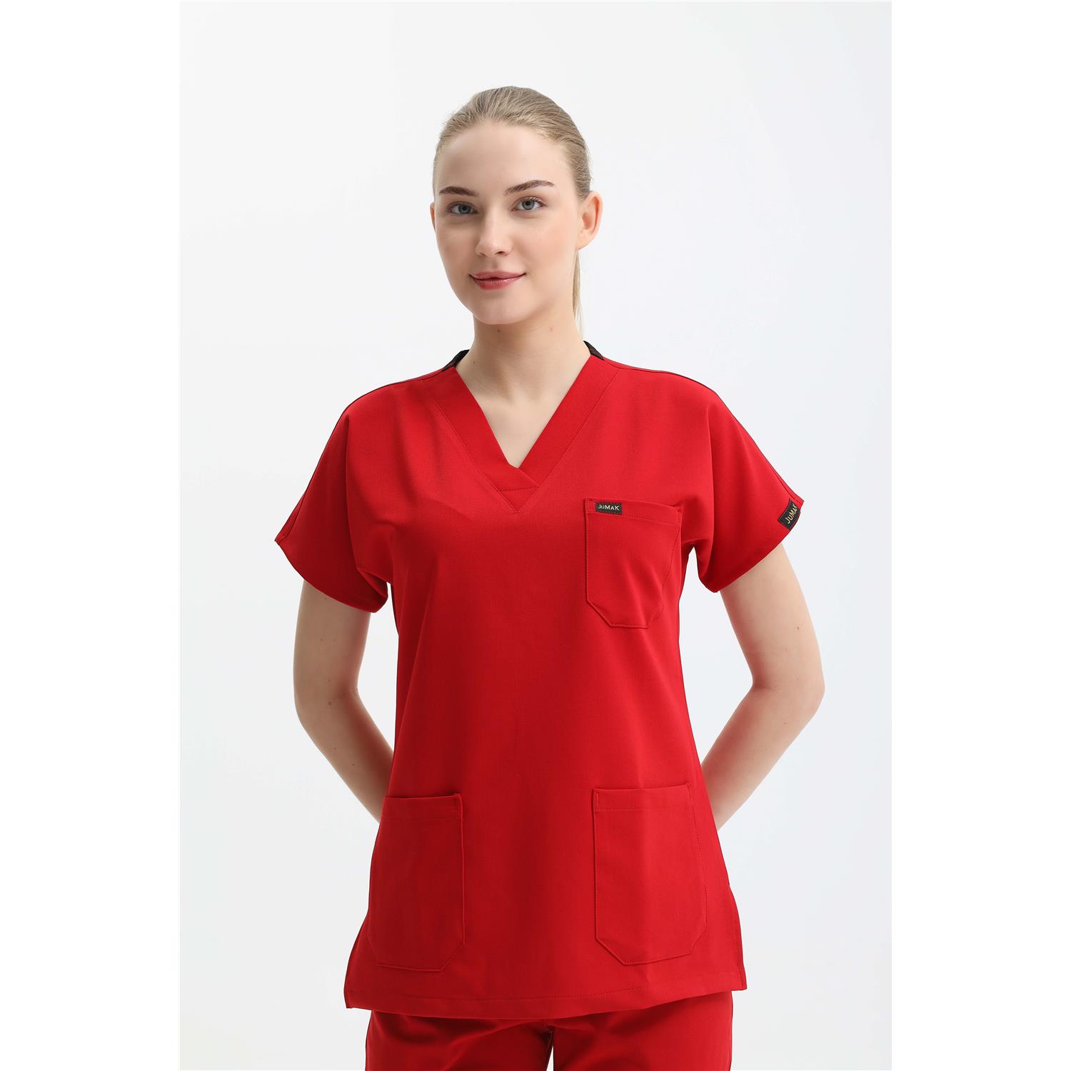 Likralı Cerrahi Kırmızı Üst