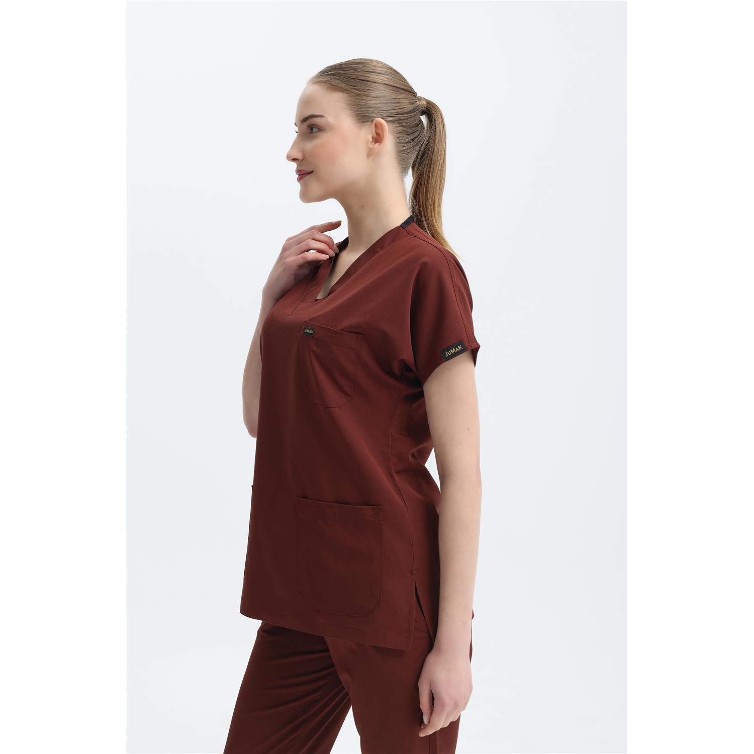 Likralı Cerrahi Koyu Kiremit Üst