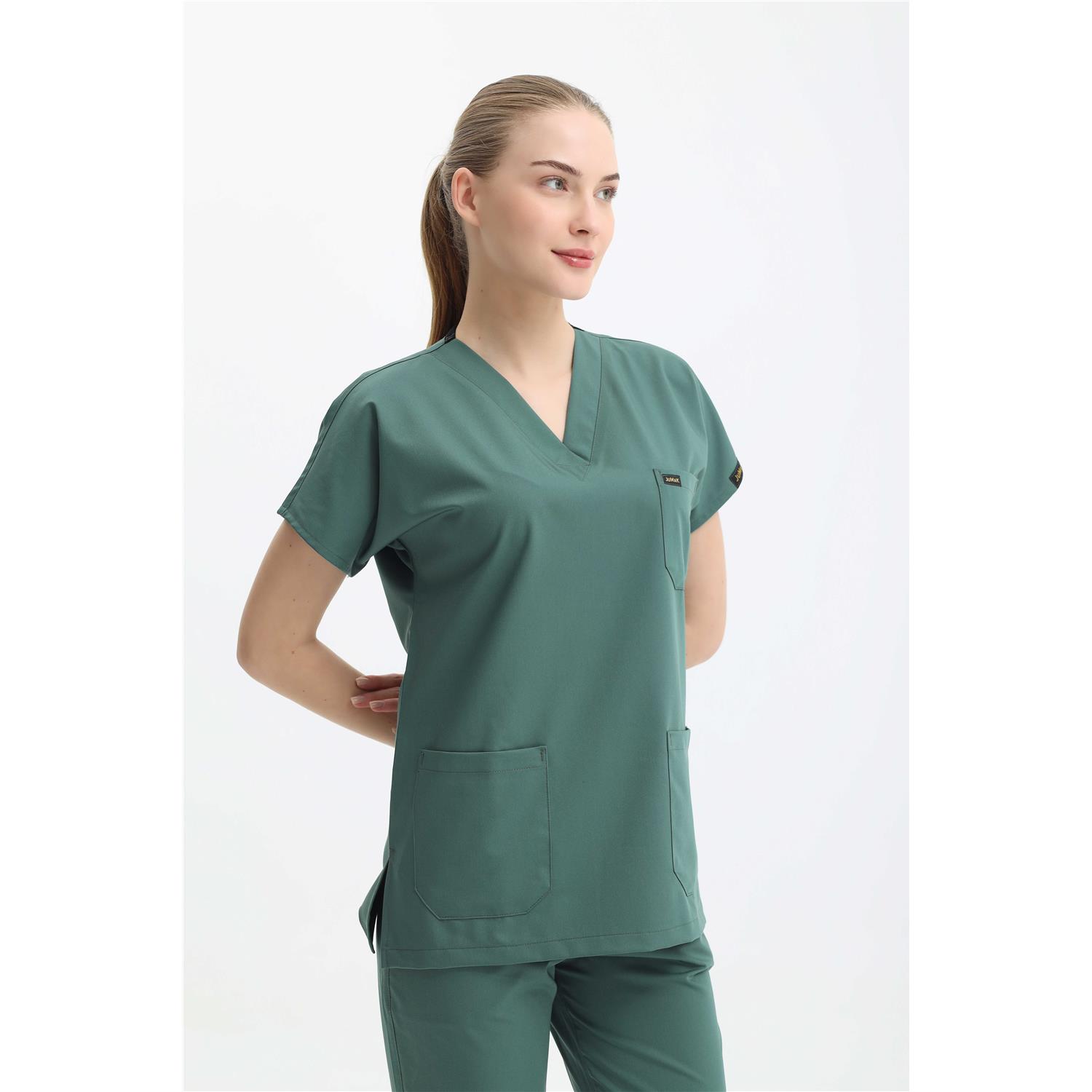 Likralı Cerrahi Koyu Küf Yeşili Üst