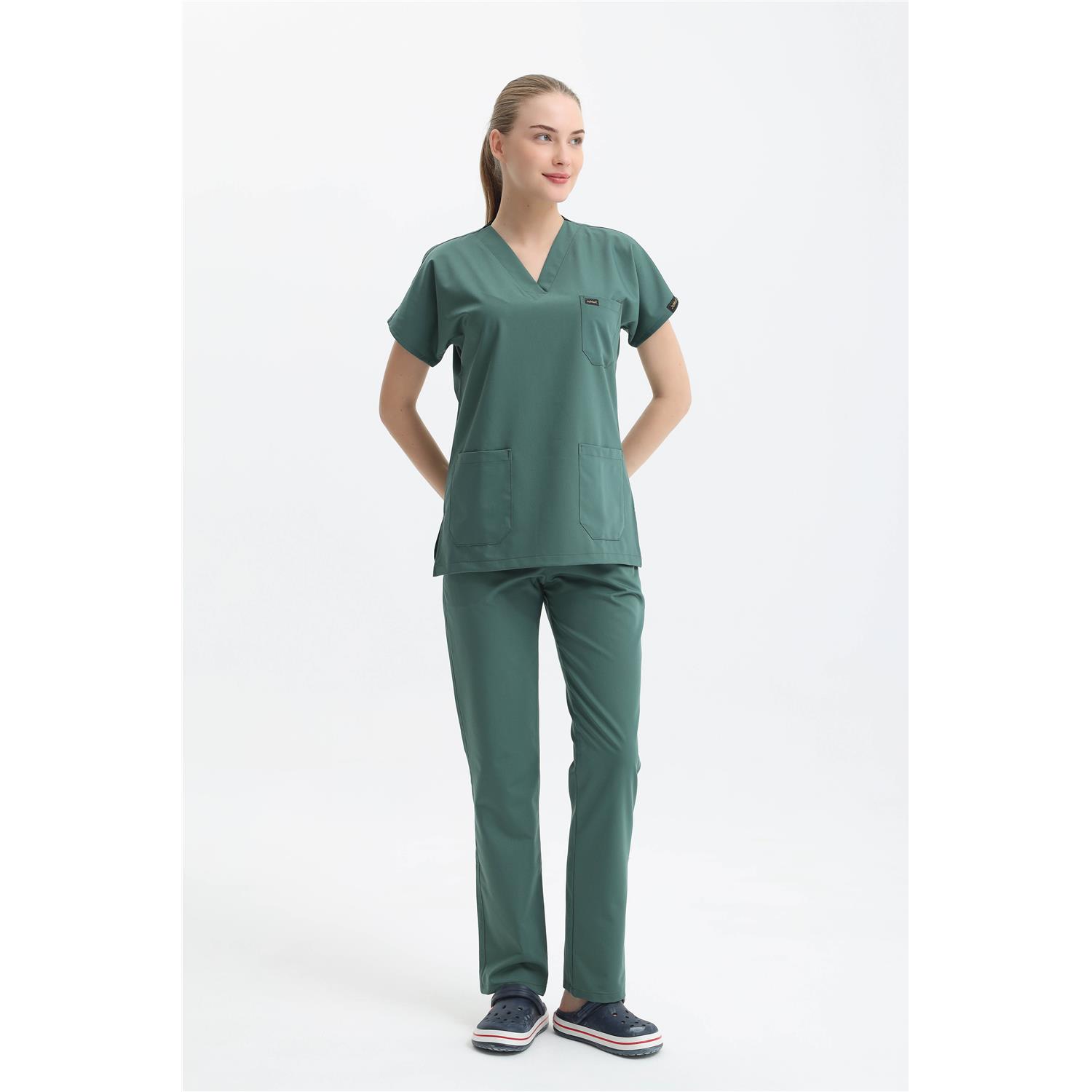 Likralı Cerrahi Koyu Küf Yeşili Üst