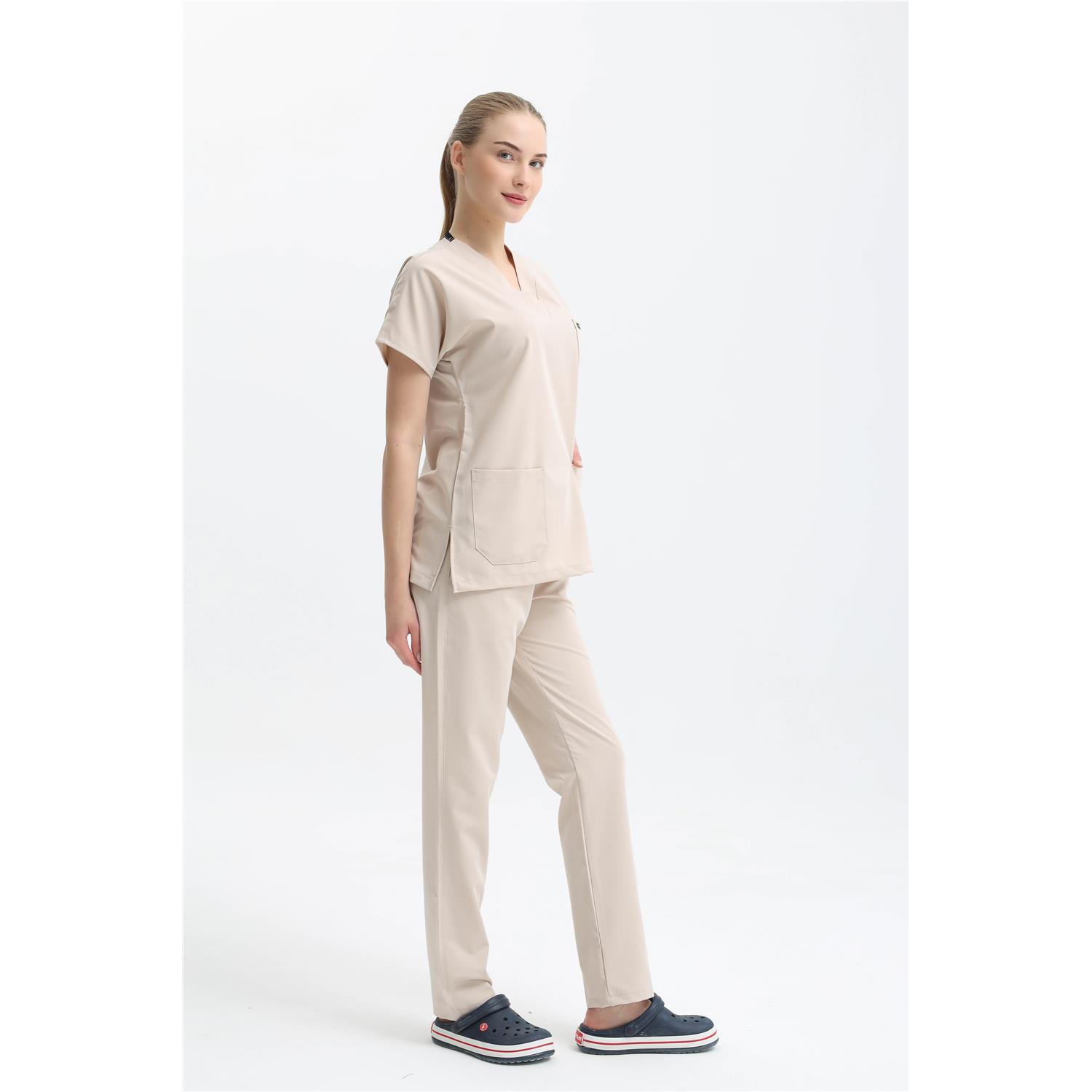 Likralı Cerrahi Krem Üst