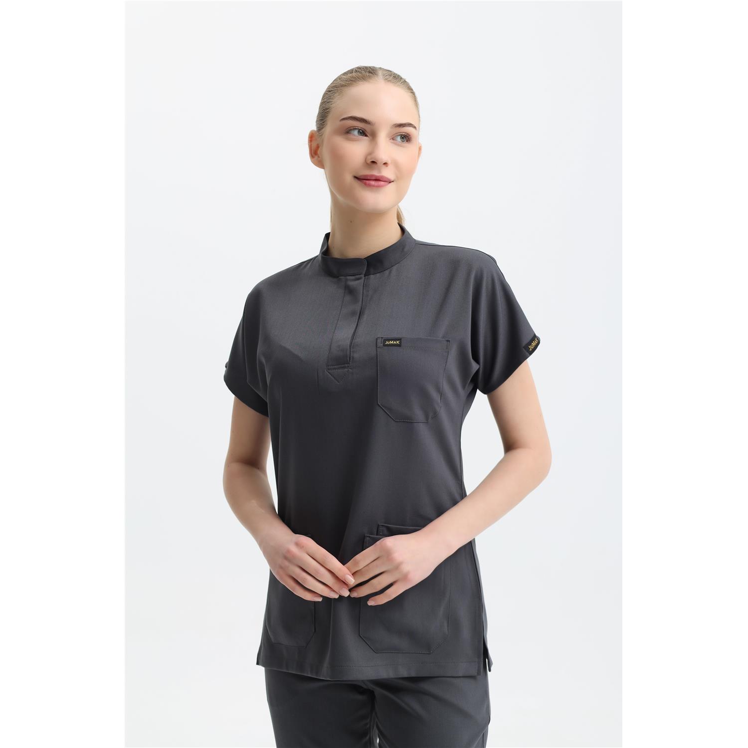 Likralı Koyu Gri Gizli Pat Hakim Yaka Takım