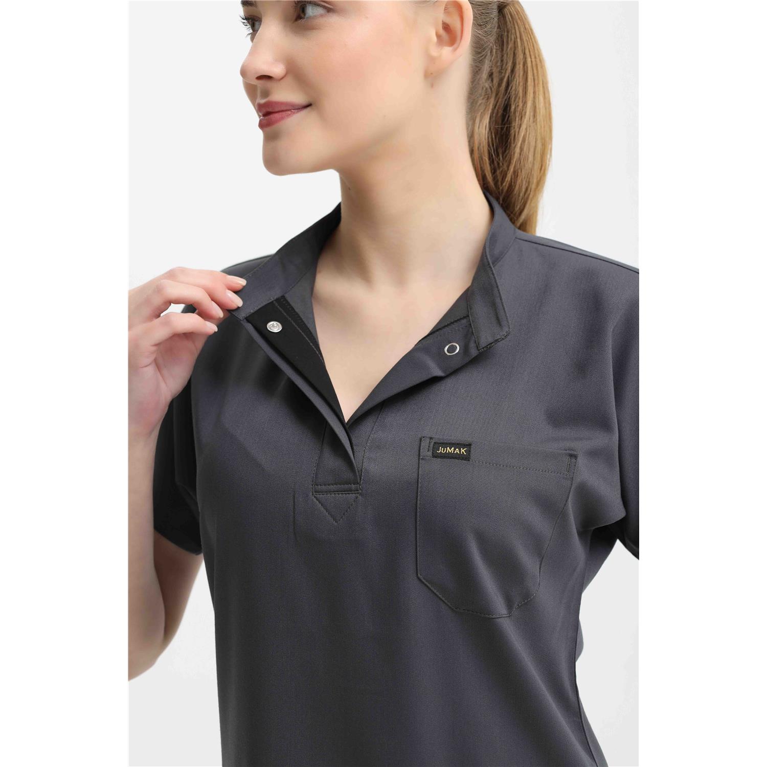 Likralı Koyu Gri Gizli Pat Hakim Yaka Takım