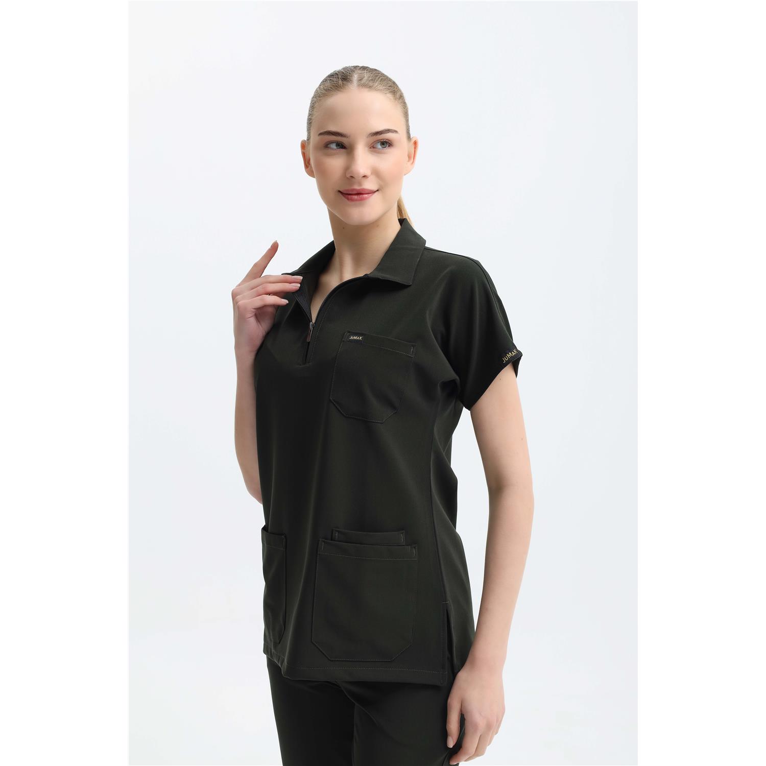 Likralı Koyu Haki Yeşili Polo Yaka Takım