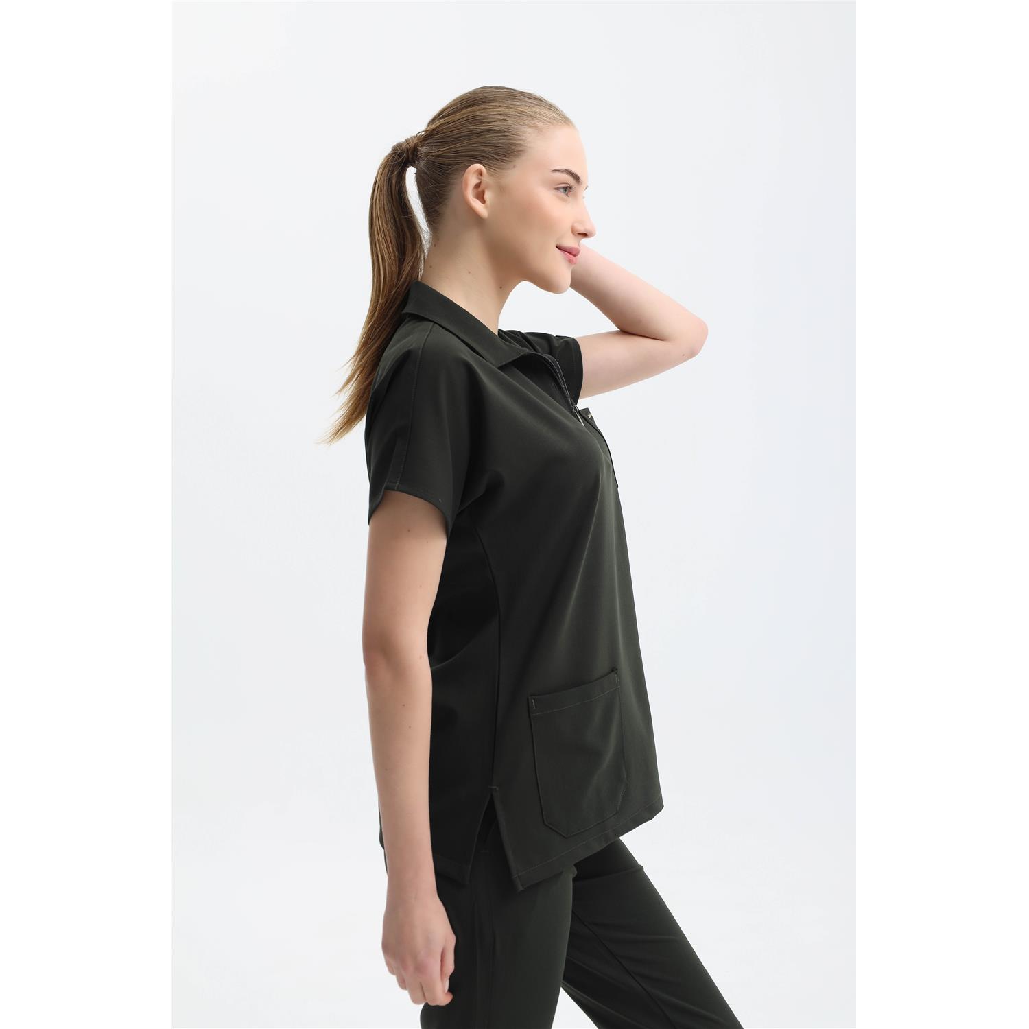 Likralı Koyu Haki Yeşili Polo Yaka Takım