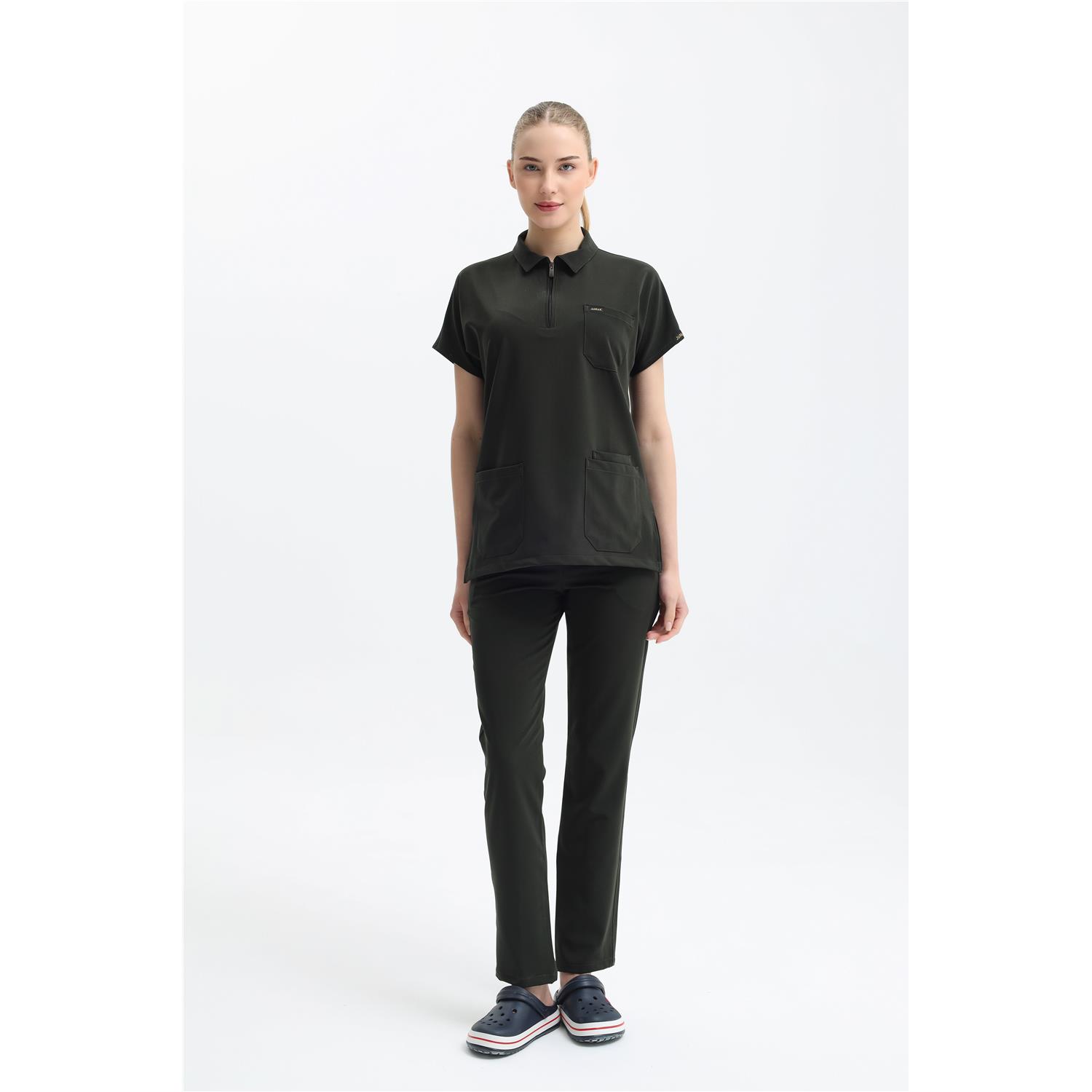 Likralı Koyu Haki Yeşili Polo Yaka Takım