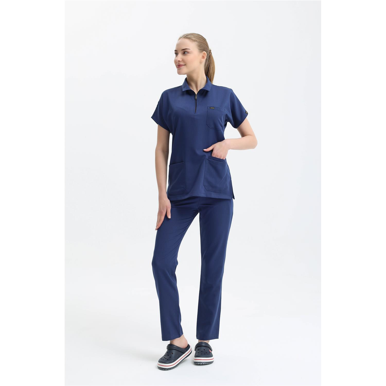 Likralı Koyu İndigo Polo Yaka Takım