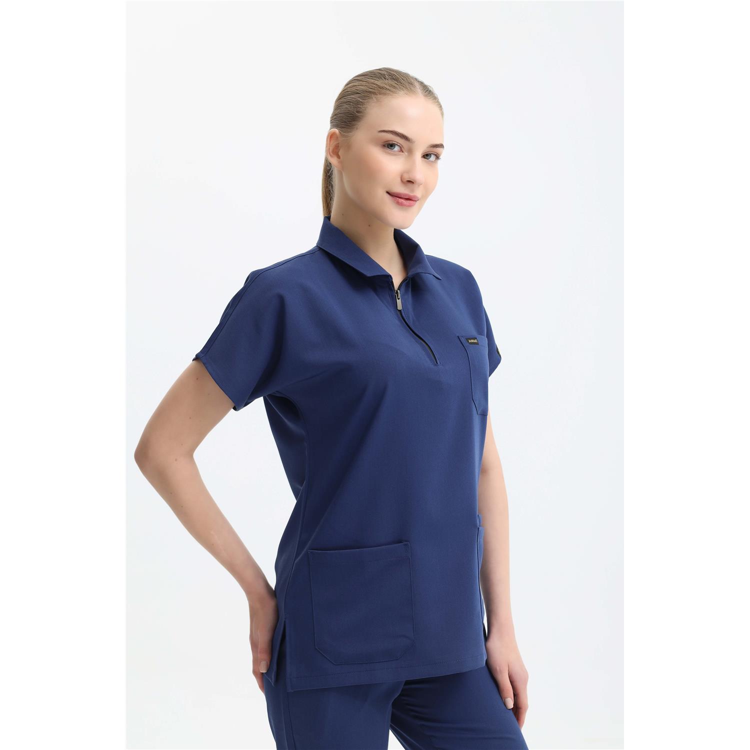 Likralı Koyu İndigo Polo Yaka Takım