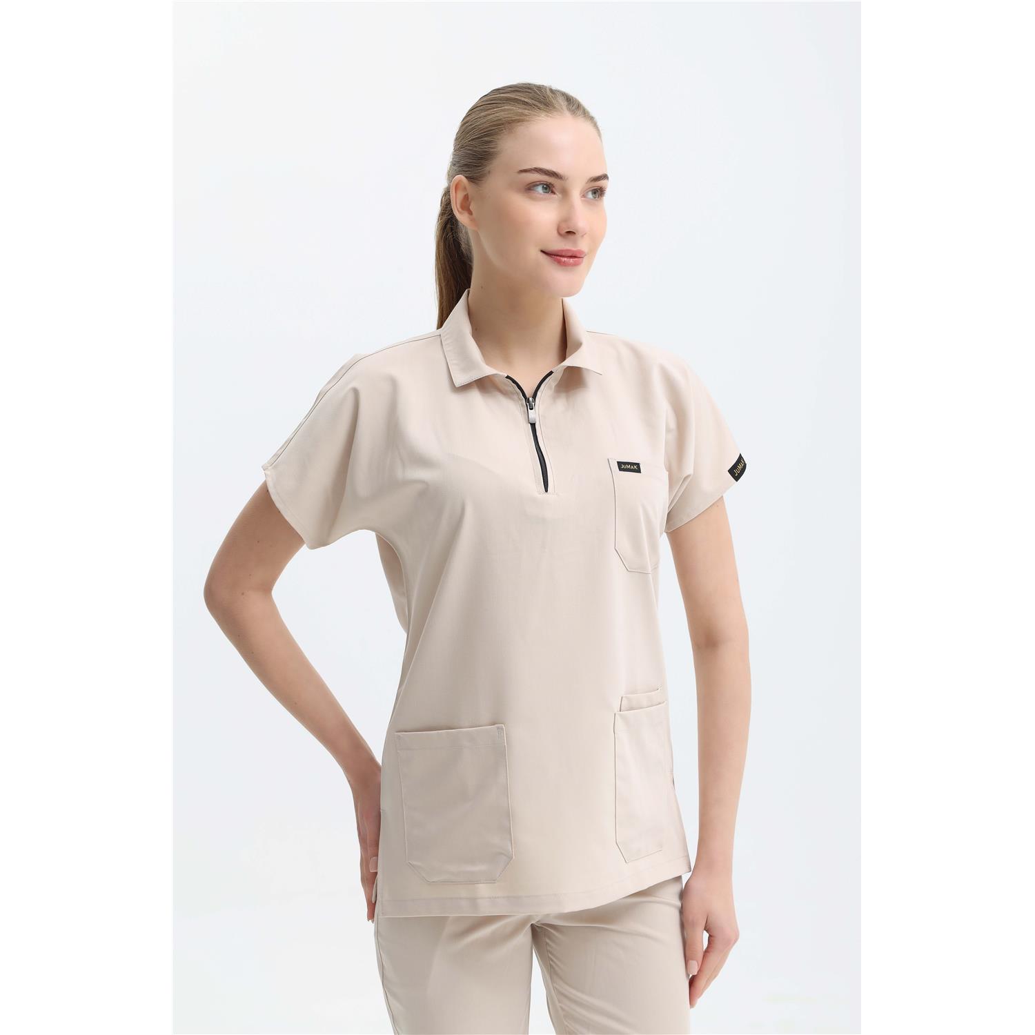 Likralı Krem Polo Yaka Takım