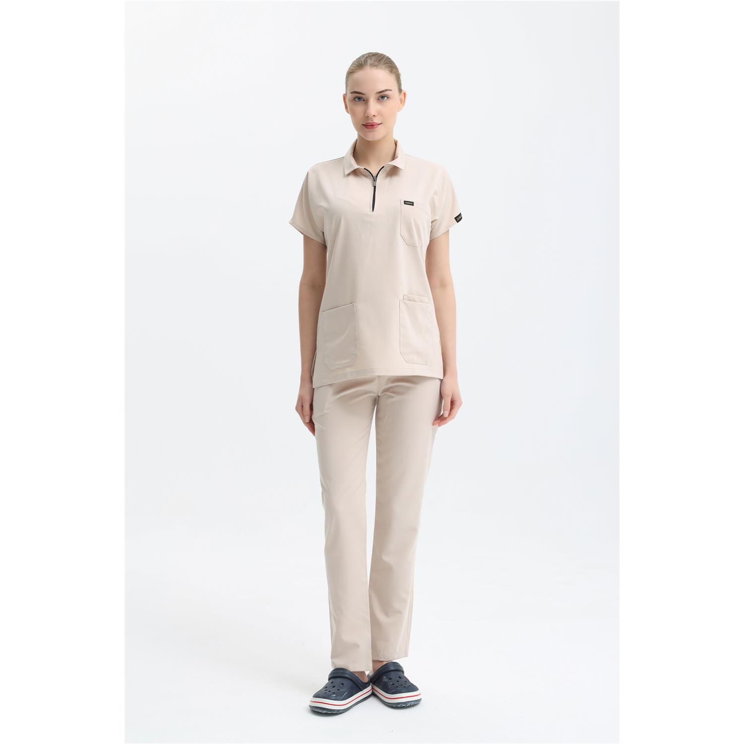 Likralı Krem Polo Yaka Takım