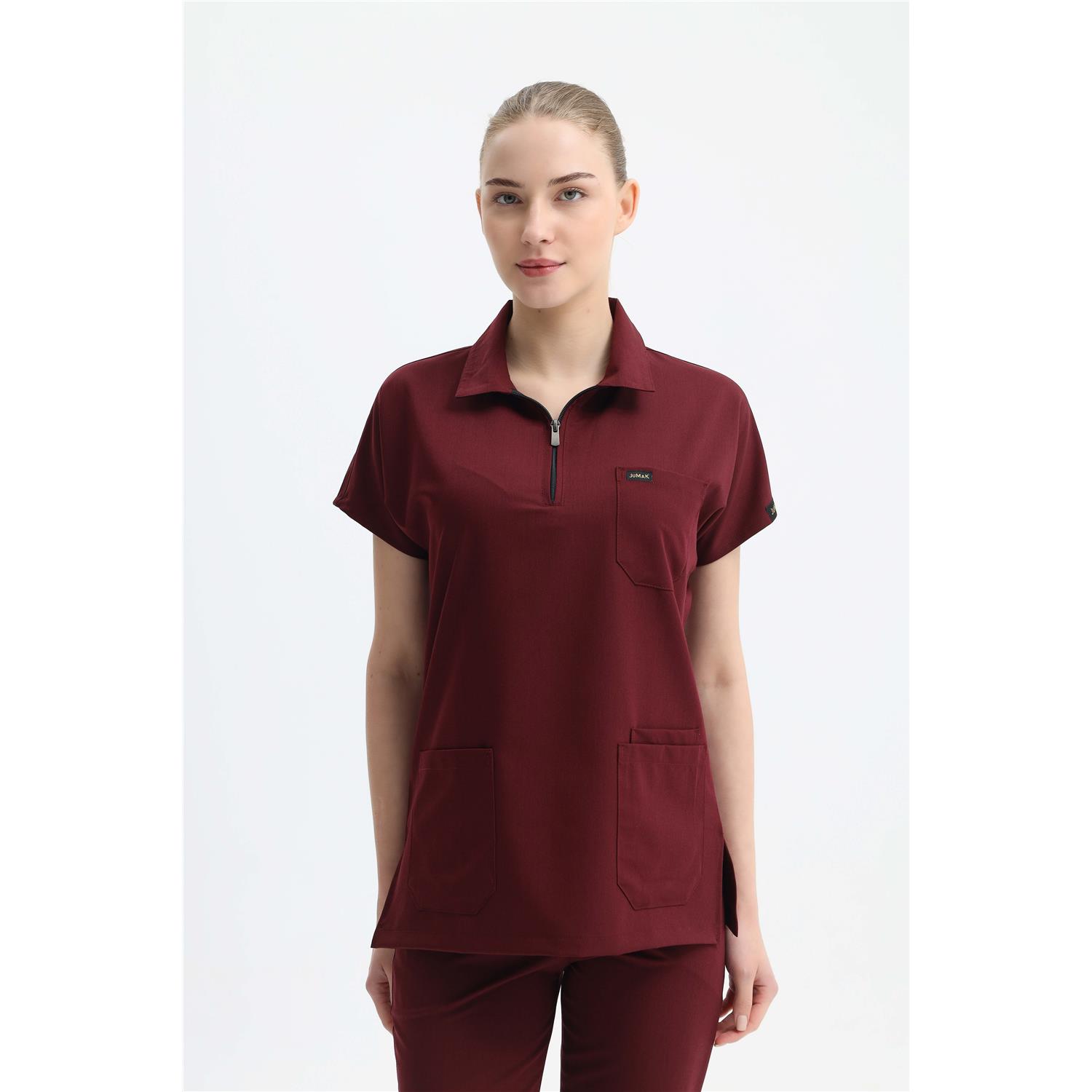 Likralı  Bordo Polo Yaka Üst