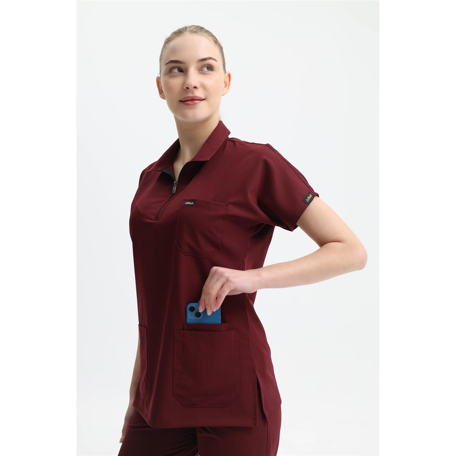 Likralı  Bordo Polo Yaka Üst