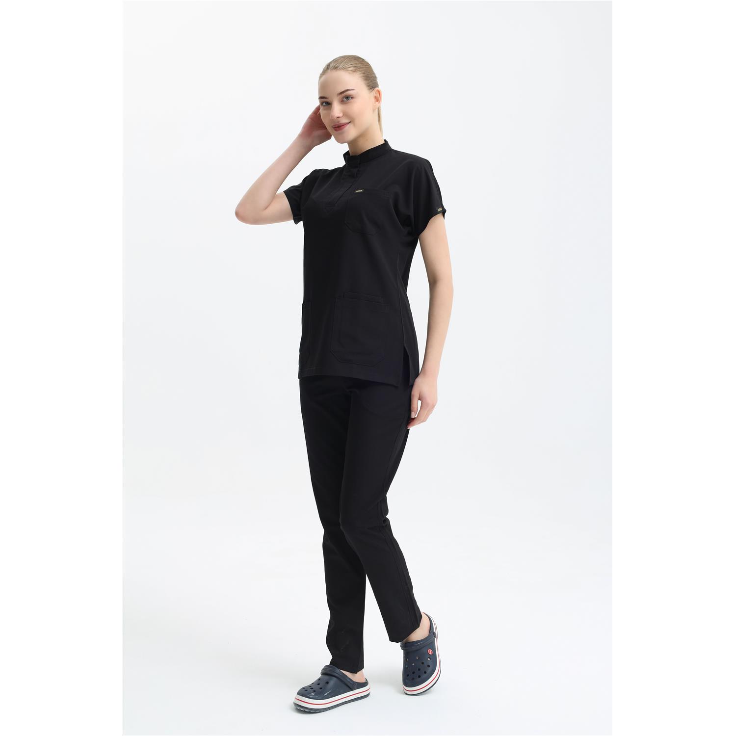 Likralı Siyah Gizli Pat Hakim Yaka Takım