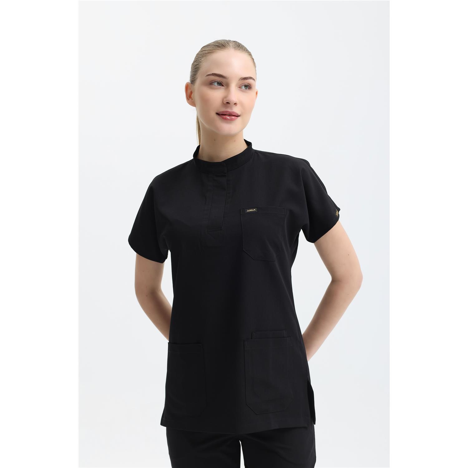 Likralı Siyah Gizli Pat Hakim Yaka Takım