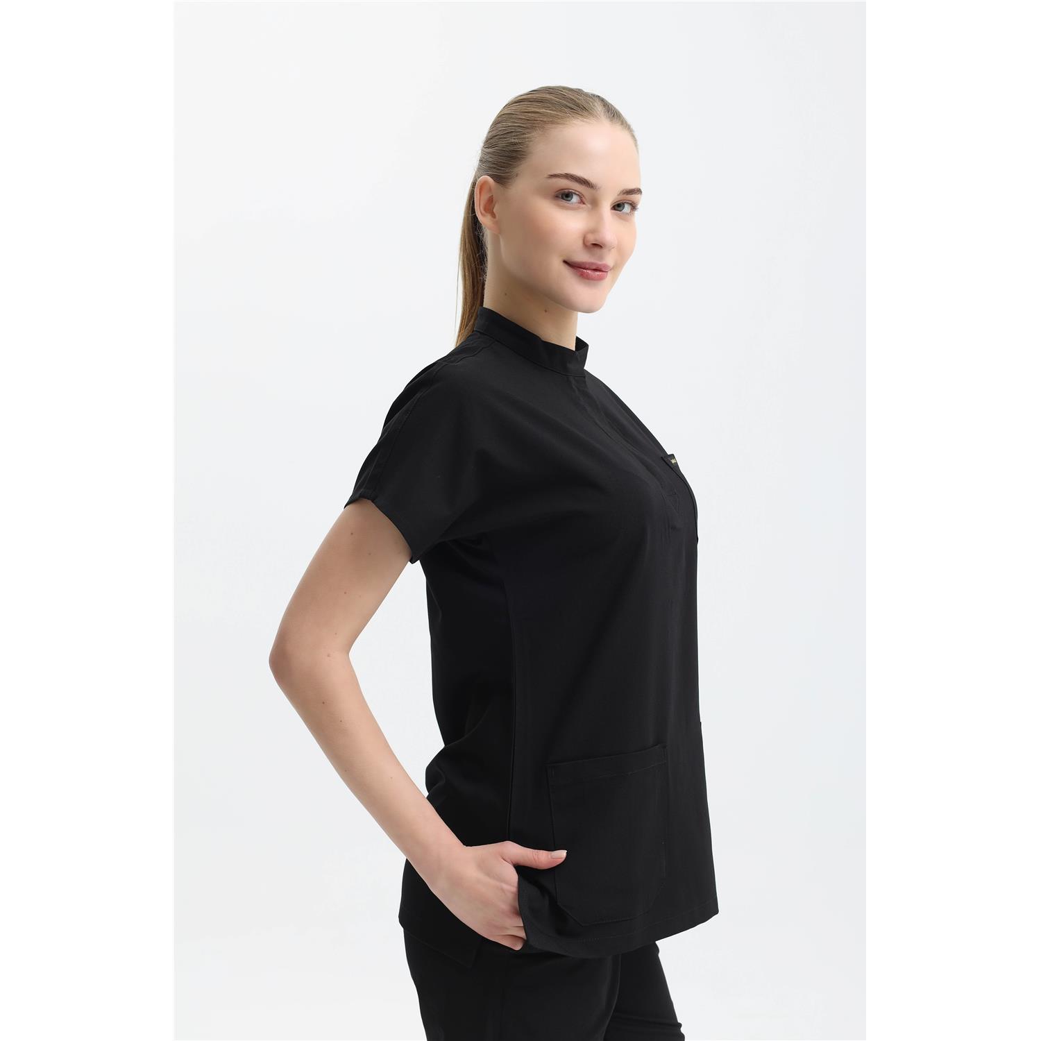 Likralı Siyah Gizli Pat Hakim Yaka Üst