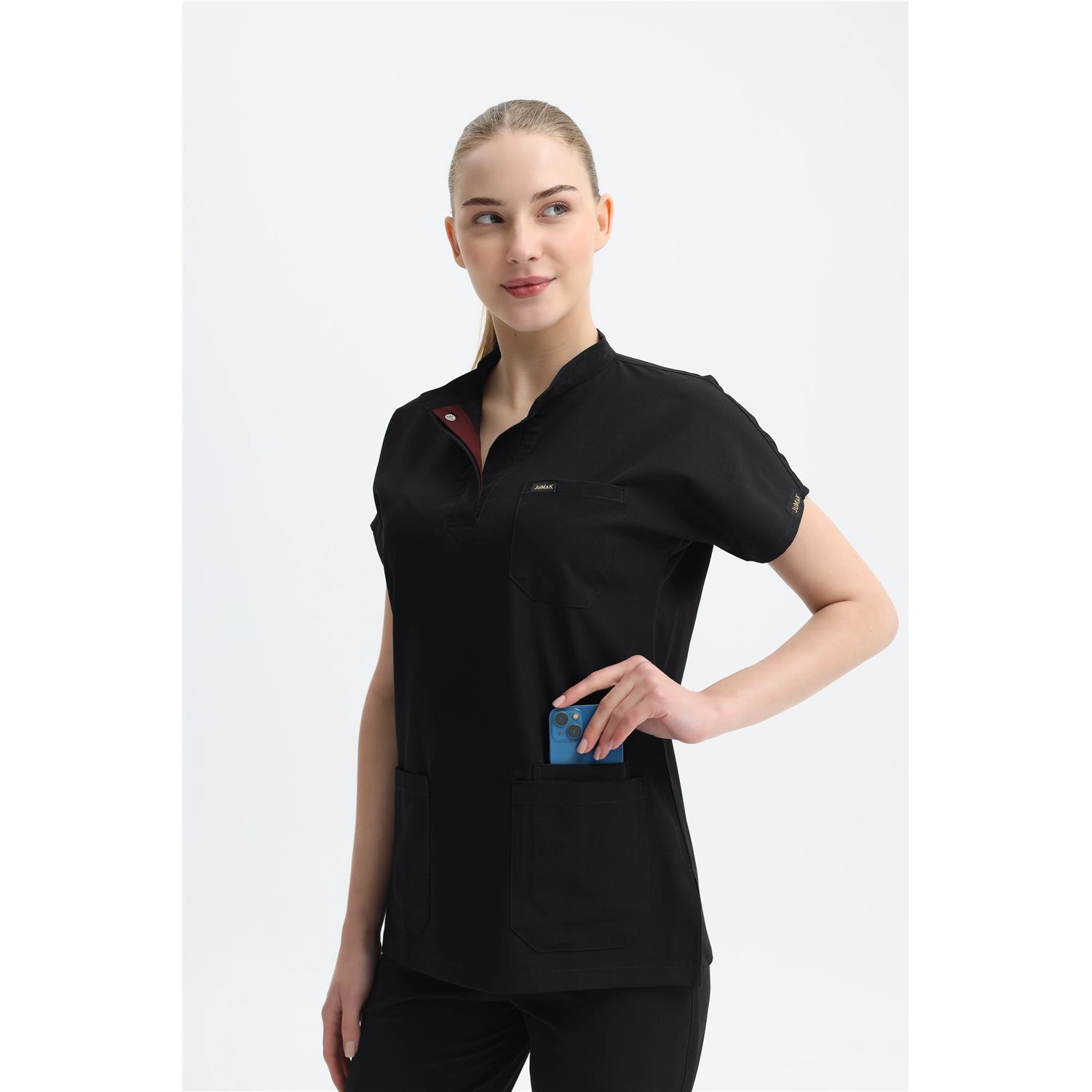 Likralı Siyah Gizli Pat Hakim Yaka Üst