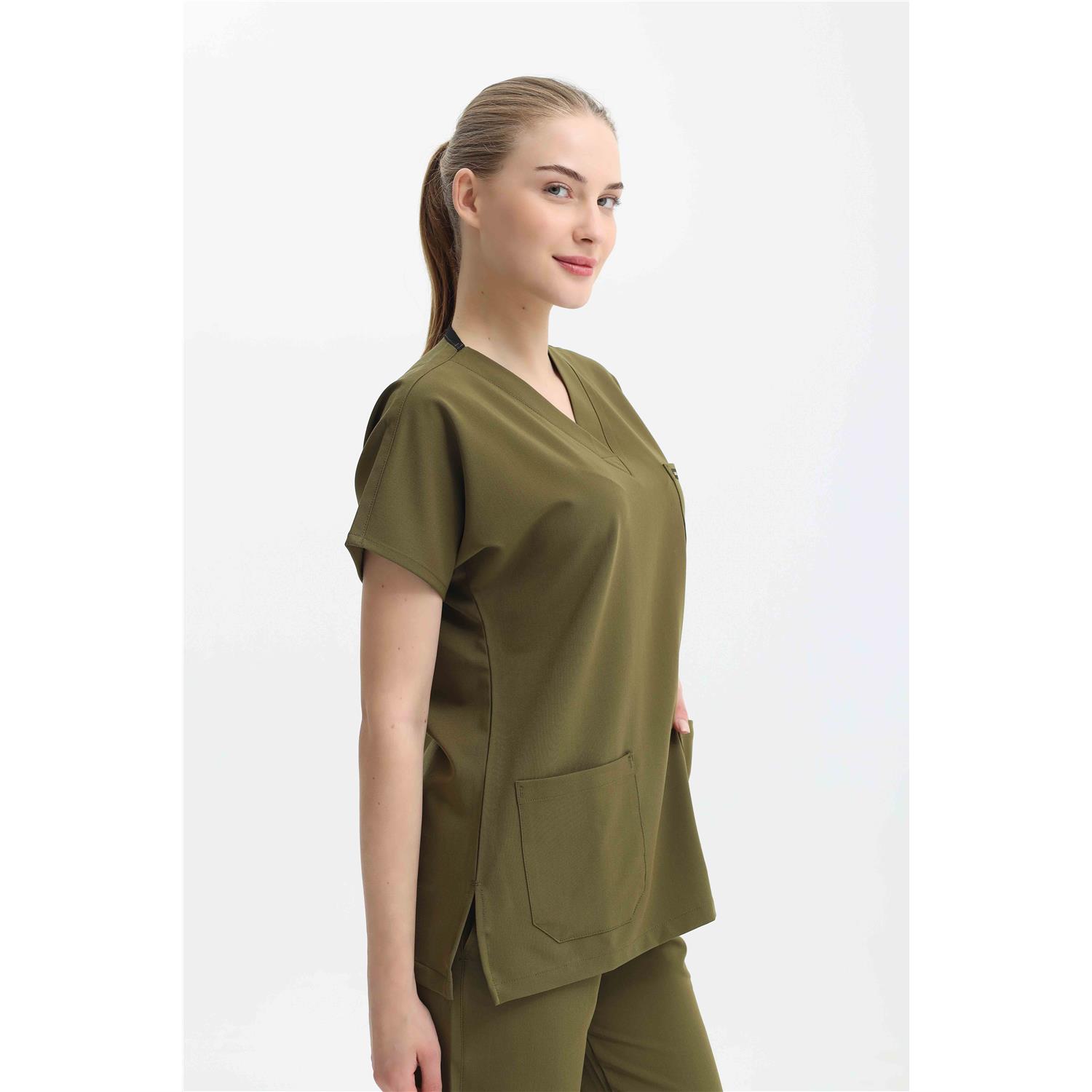 Likralı Cerrahi Yağ Yeşili Üst